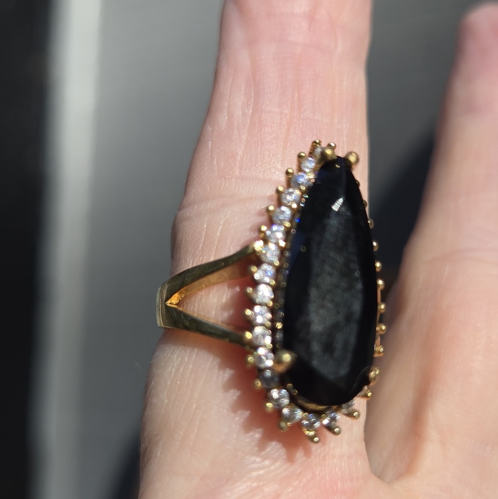 Black Onyx &Topaz Sterling & Gold Statement Ring Sz8.5 - Picture 3 of 11